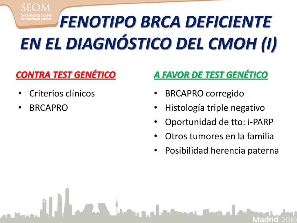 FENOTIPO BRCA DEFICIENTE EN EL DIAGNÓSTICO DEL CMOH (I)