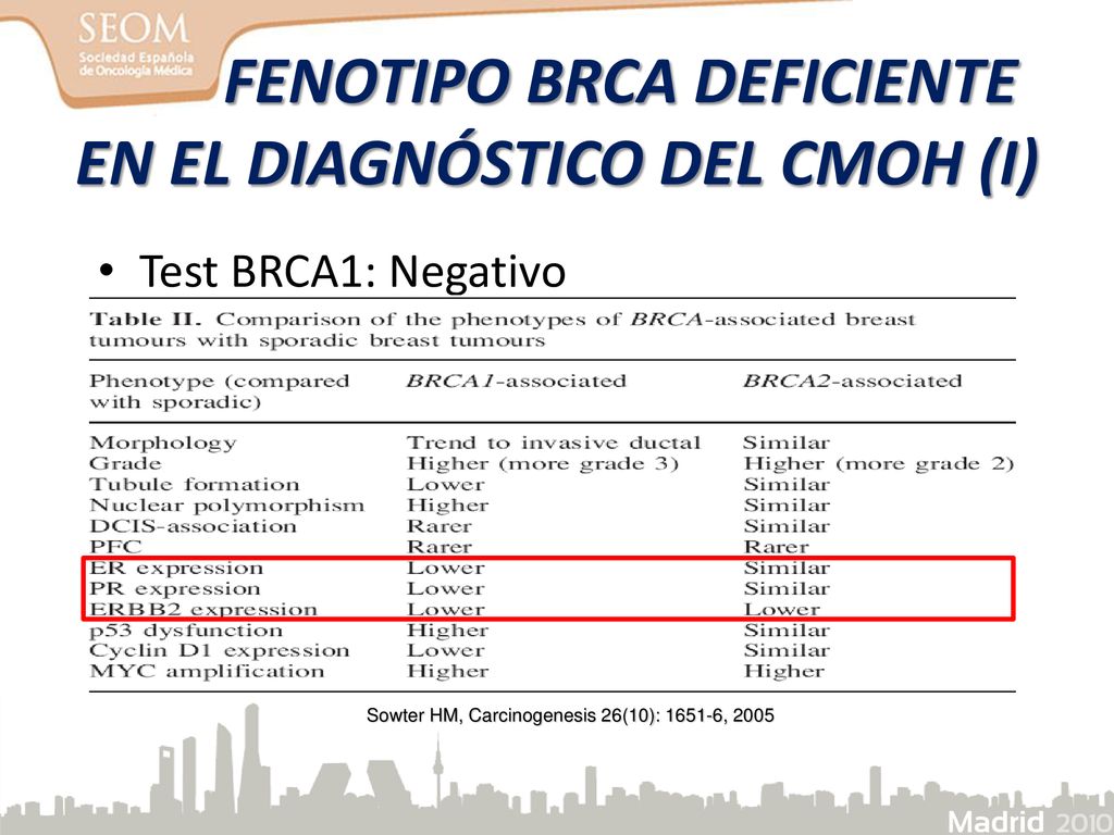 FENOTIPO BRCA DEFICIENTE EN EL DIAGNÓSTICO DEL CMOH (I)