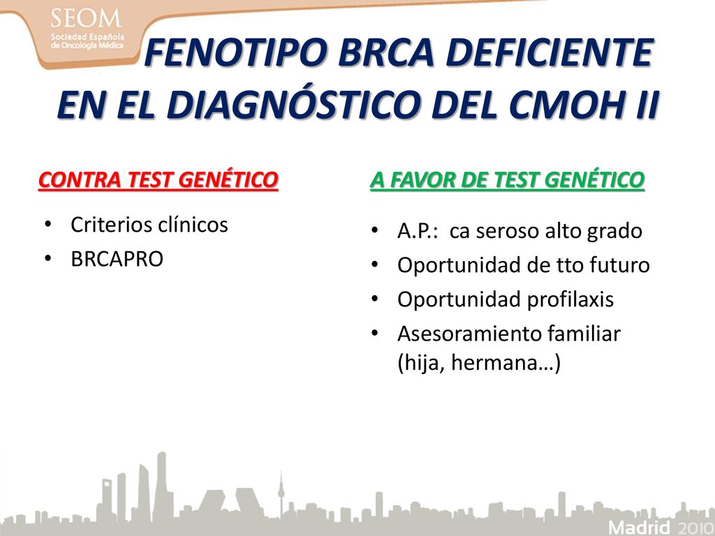 FENOTIPO BRCA DEFICIENTE EN EL DIAGNÓSTICO DEL CMOH II