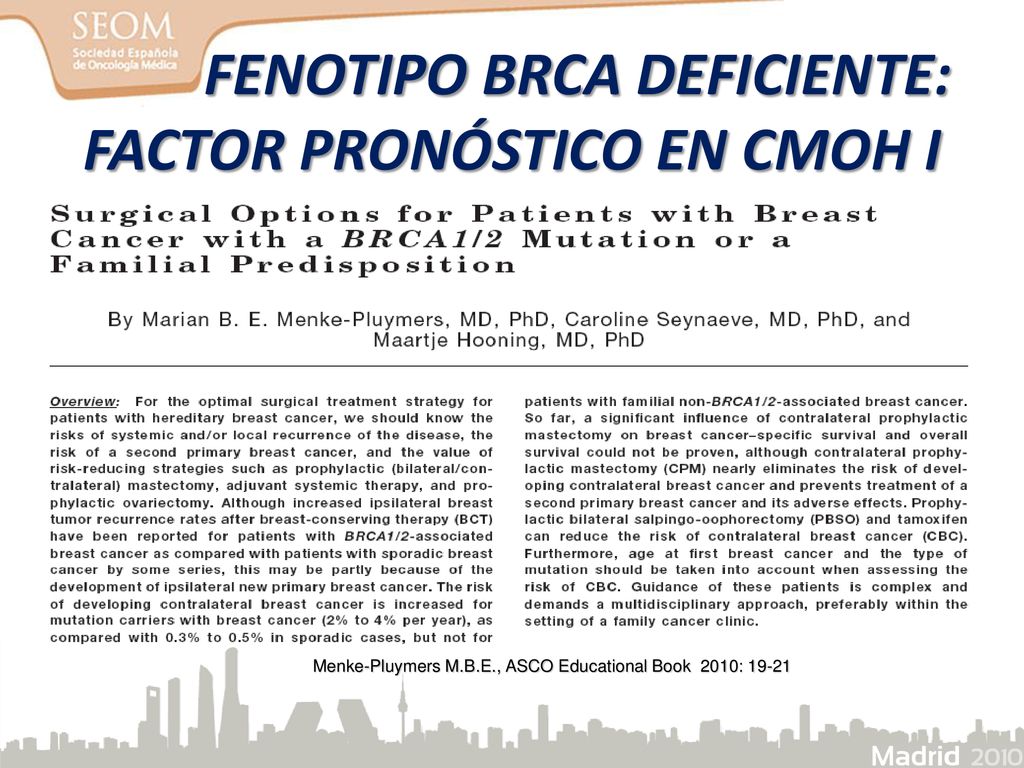 FENOTIPO BRCA DEFICIENTE: FACTOR PRONÓSTICO EN CMOH I