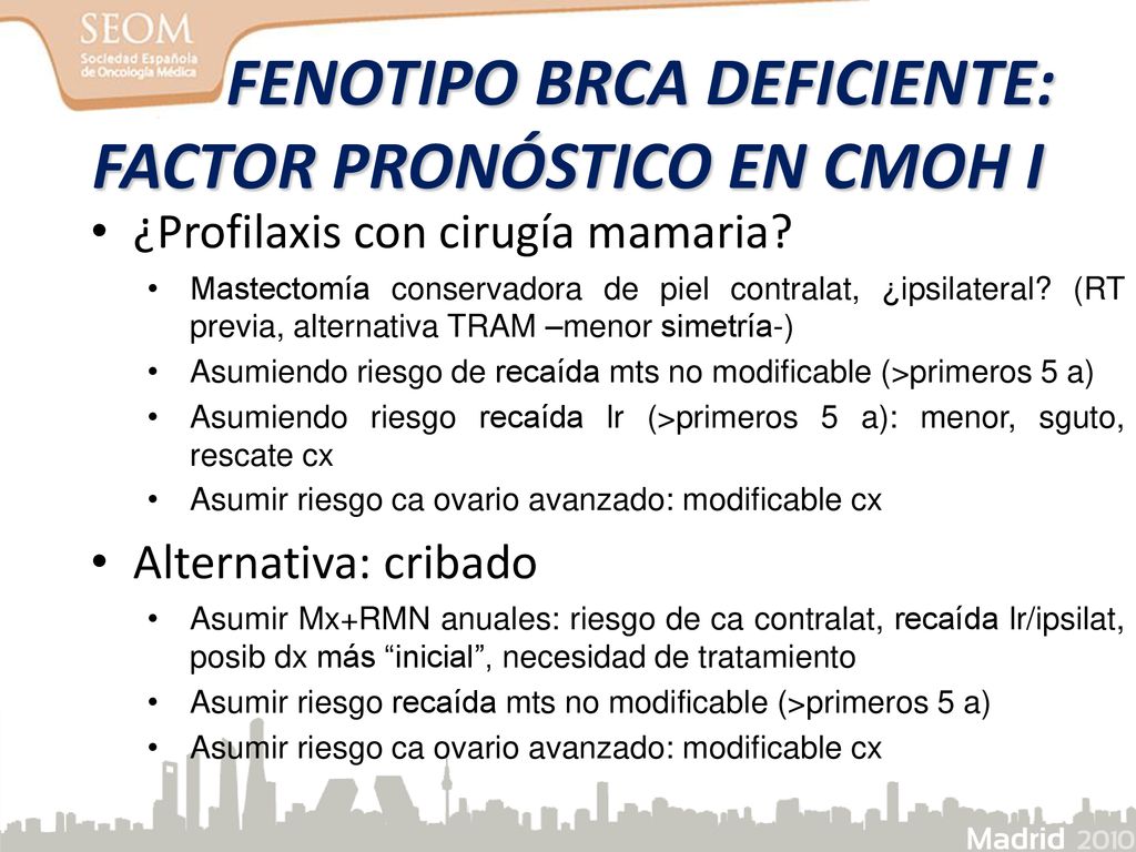 FENOTIPO BRCA DEFICIENTE: FACTOR PRONÓSTICO EN CMOH I