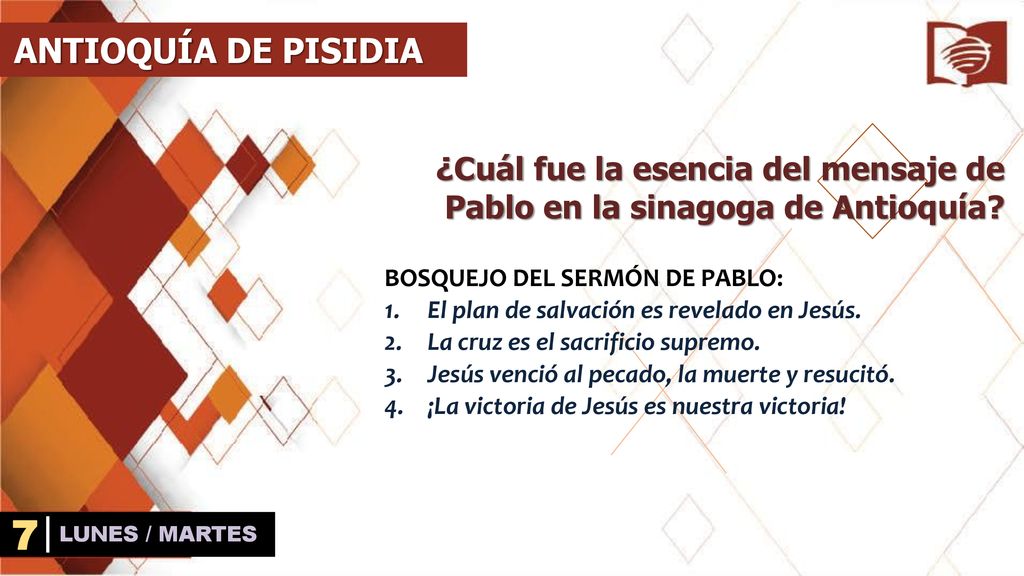 ANTIOQUÍA DE PISIDIA ¿Cuál fue la esencia del mensaje de Pablo en la sinagoga de Antioquía BOSQUEJO DEL SERMÓN DE PABLO: