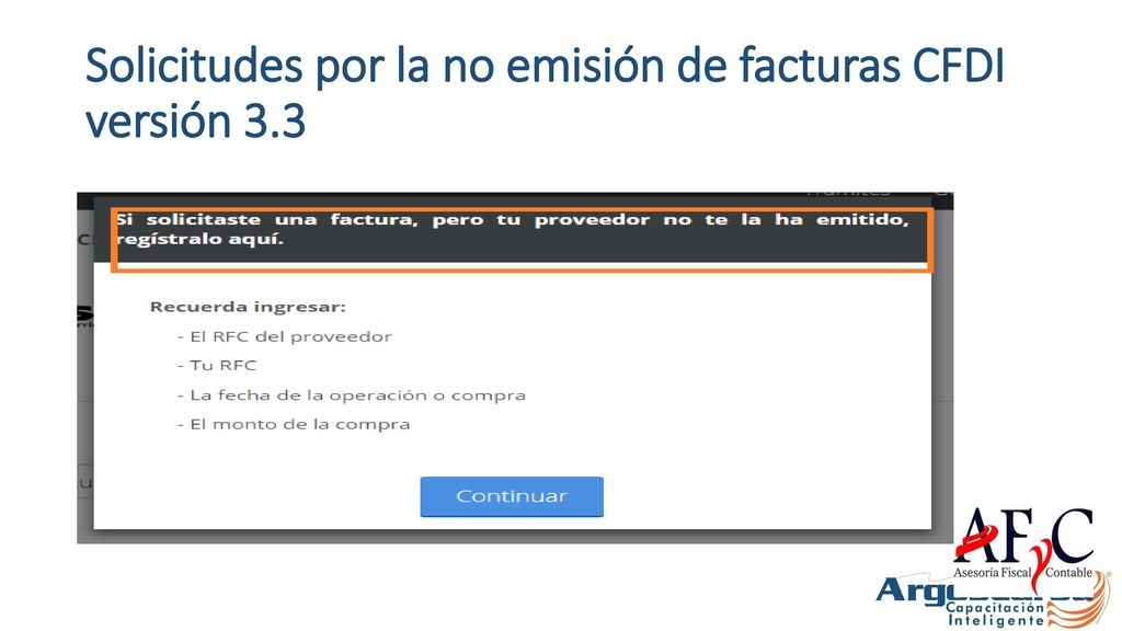 Solicitudes por la no emisión de facturas CFDI versión 3.3