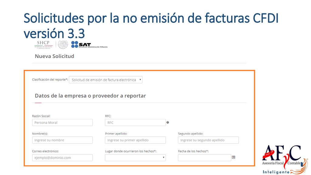 Solicitudes por la no emisión de facturas CFDI versión 3.3