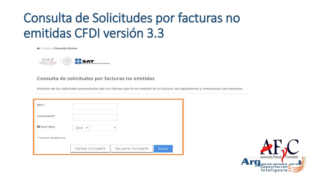 Consulta de Solicitudes por facturas no emitidas CFDI versión 3.3