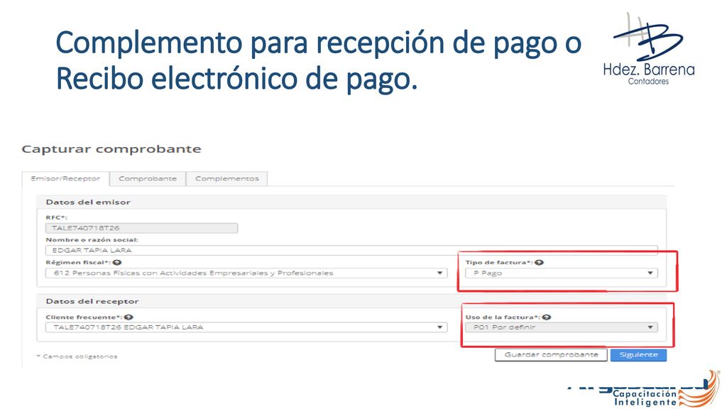 Complemento para recepción de pago o Recibo electrónico de pago.