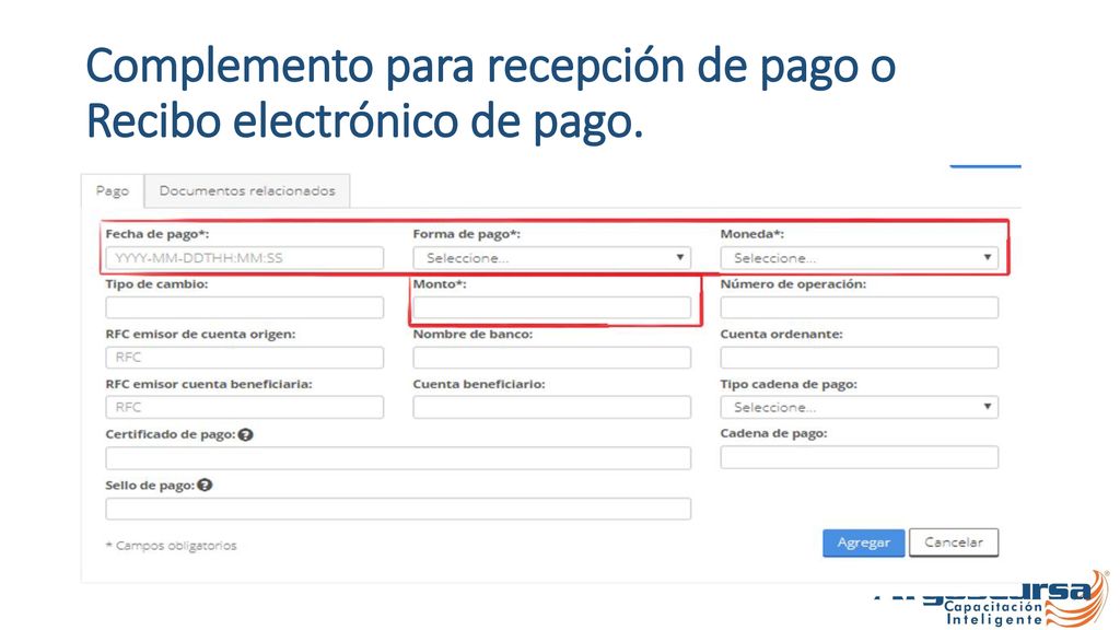 Complemento para recepción de pago o Recibo electrónico de pago.
