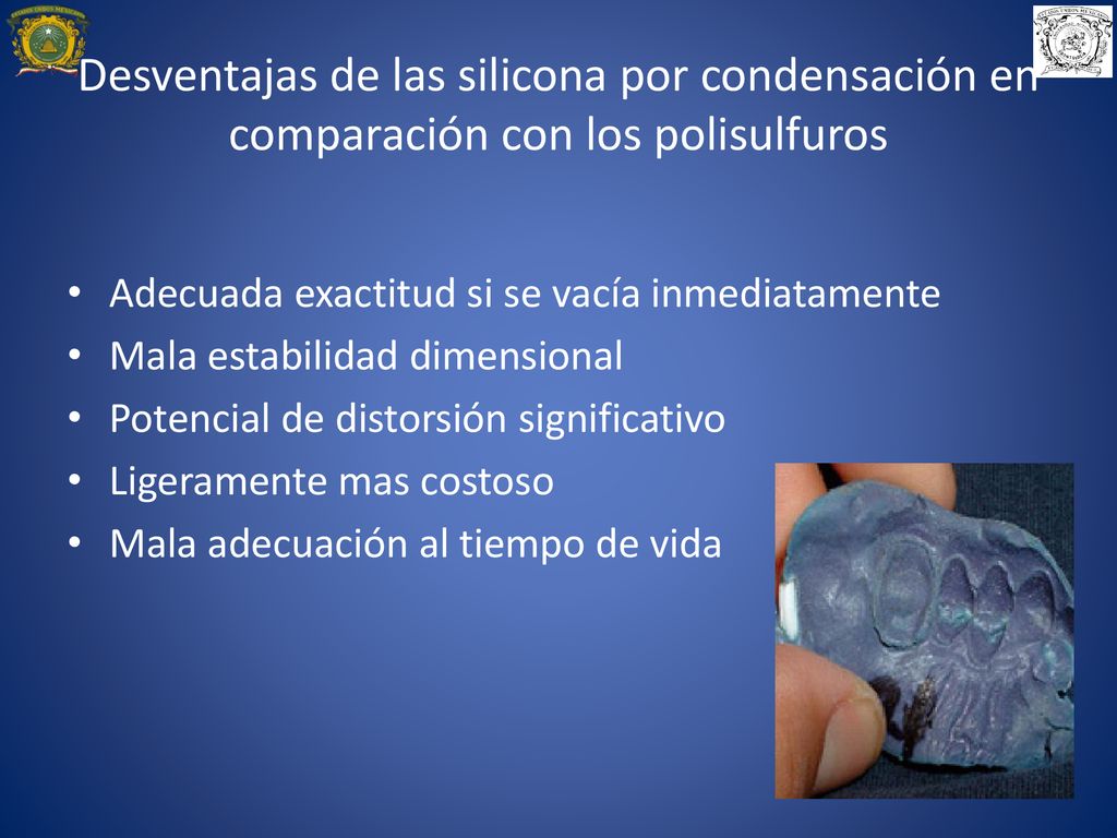 Desventajas de las silicona por condensación en comparación con los polisulfuros