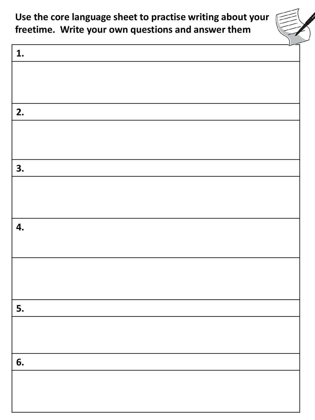 Use the core language sheet to practise writing about your freetime