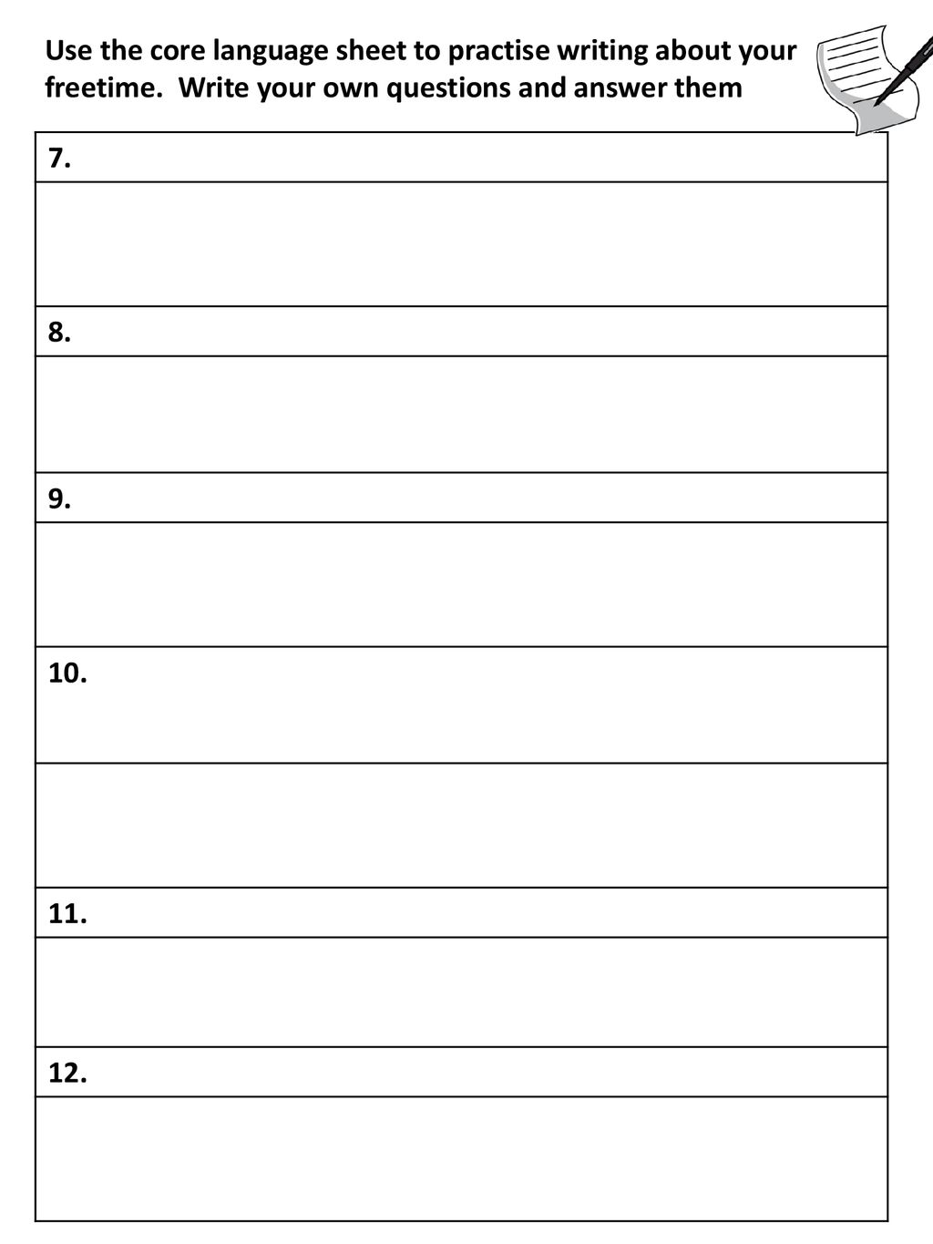Use the core language sheet to practise writing about your freetime