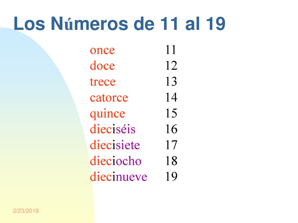 Los Números de 11 al 19 once doce trece catorce quince dieciséis