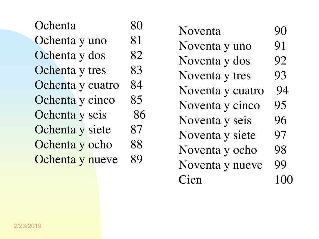 Ochenta 80 Noventa 90 Ochenta y uno 81 Noventa y uno 91