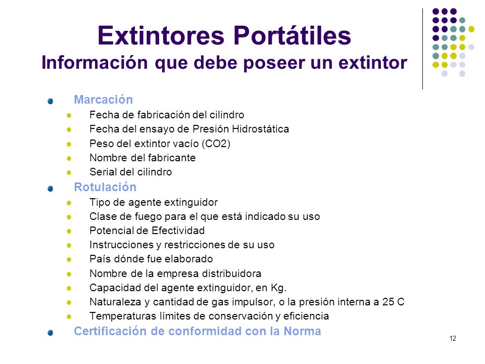 Extintores Portátiles Información que debe poseer un extintor