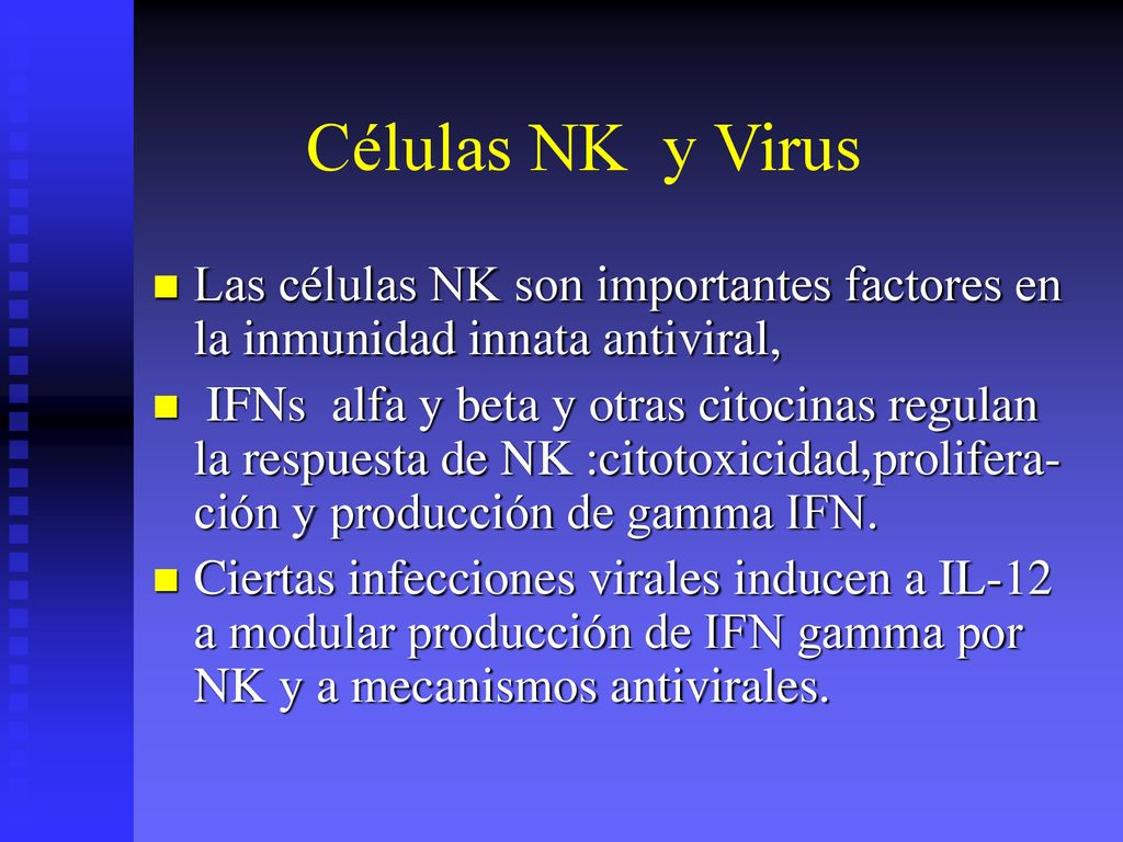 Células NK y Virus Las células NK son importantes factores en la inmunidad innata antiviral,