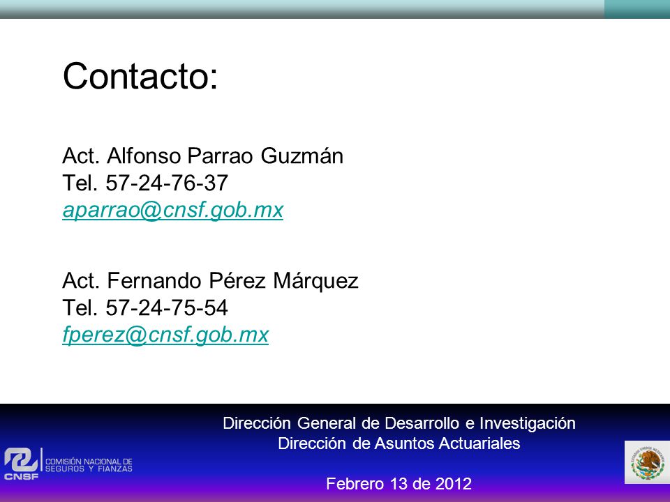 Contacto: Act. Alfonso Parrao Guzmán Tel Act. Fernando Pérez Márquez Tel