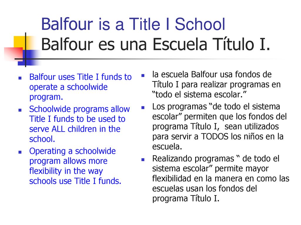 Balfour is a Title I School Balfour es una Escuela Título I.