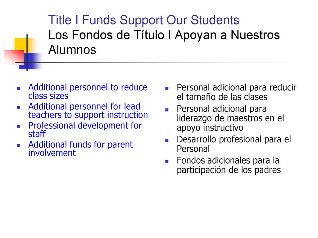 Title I Funds Support Our Students Los Fondos de Título I Apoyan a Nuestros Alumnos