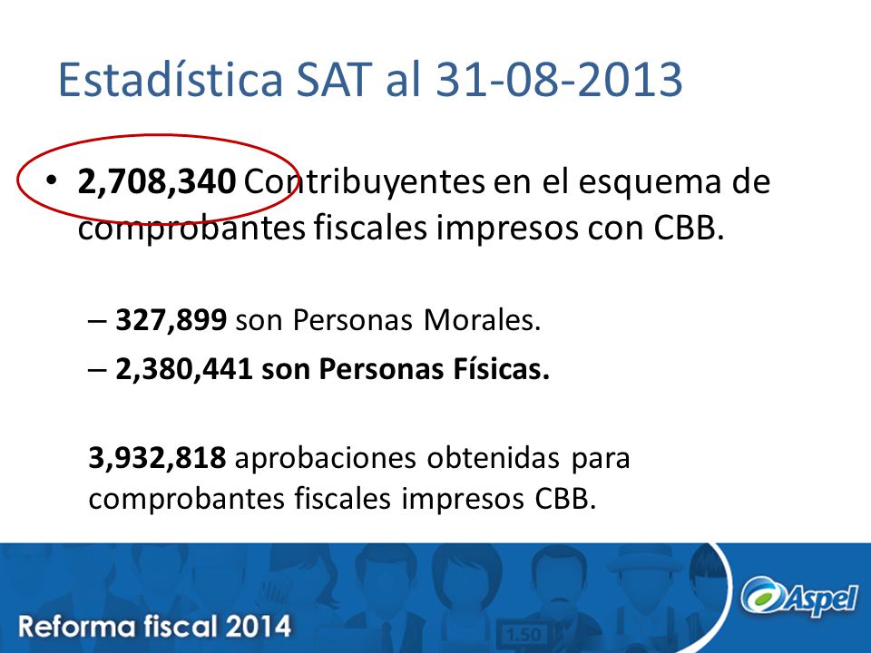 Estadística SAT al ,708,340 Contribuyentes en el esquema de comprobantes fiscales impresos con CBB.
