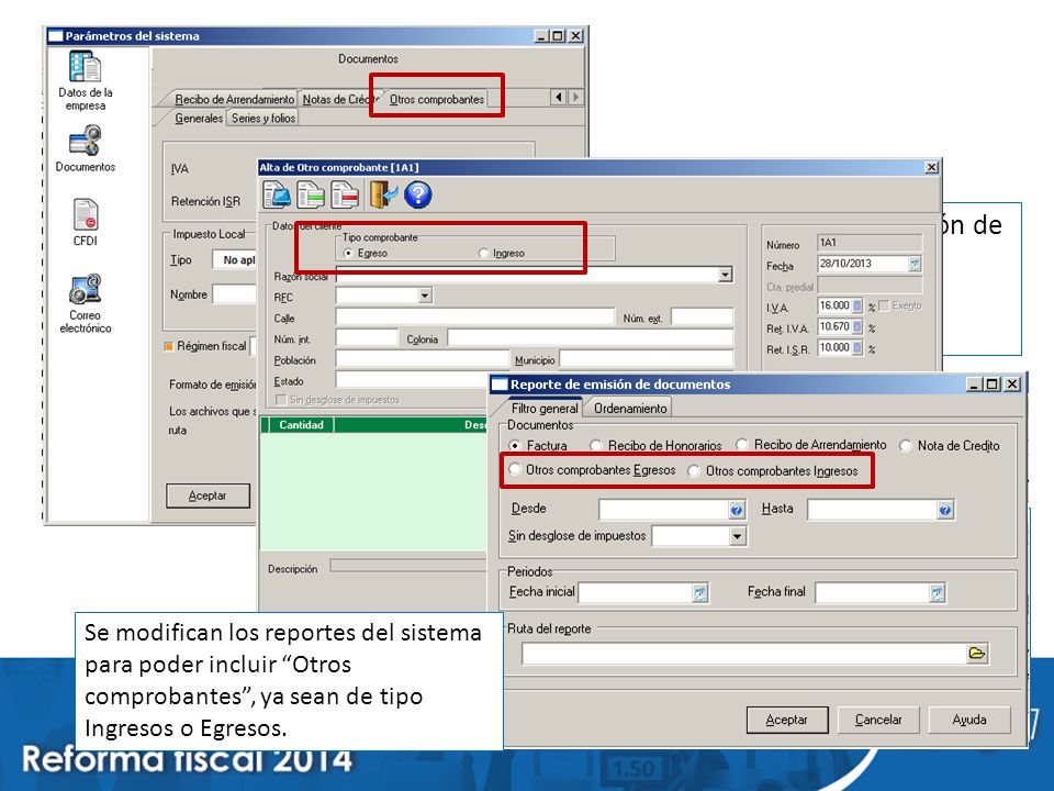 Se agrega en la configuración de parámetros del sistema la definición de Otros comprobantes