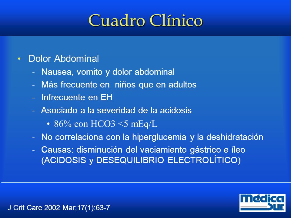 Cuadro Clínico Dolor Abdominal 86% con HCO3 <5 mEq/L