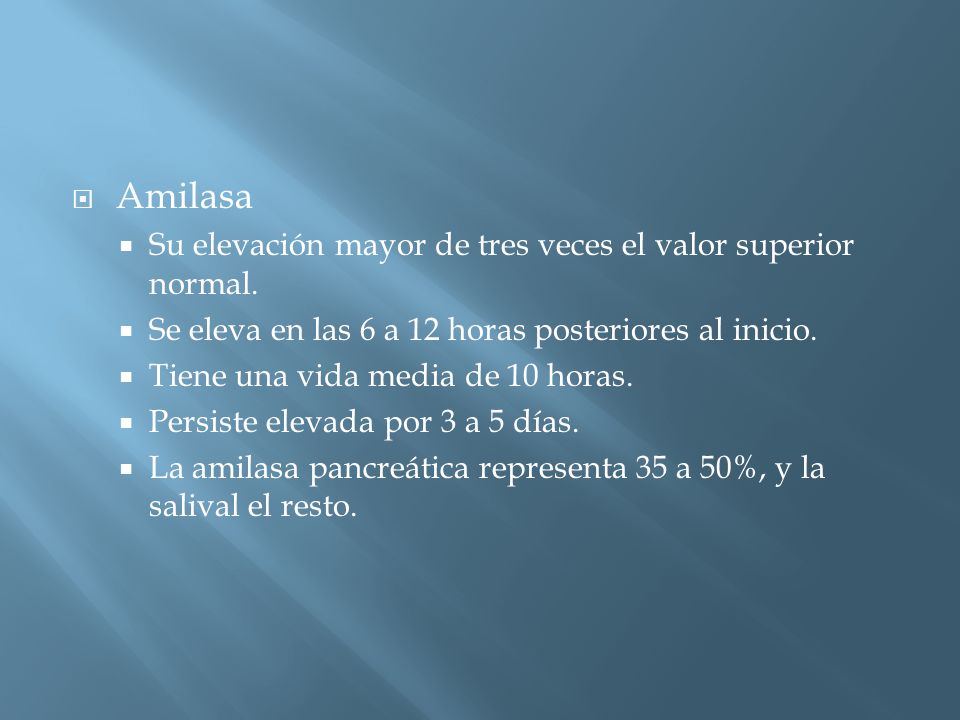 Amilasa Su elevación mayor de tres veces el valor superior normal.