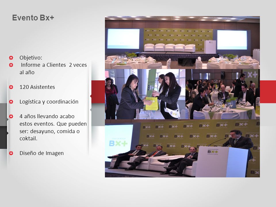 Evento Bx+ Objetivo: Informe a Clientes 2 veces al año 120 Asistentes