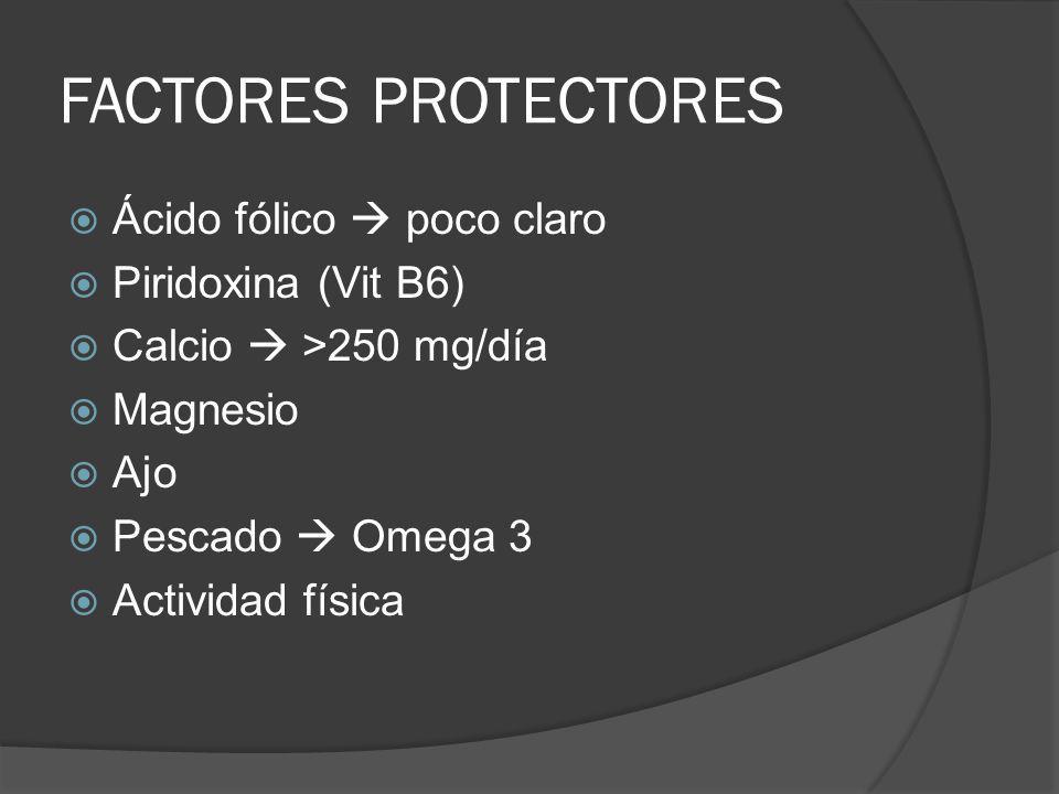 FACTORES PROTECTORES Ácido fólico  poco claro Piridoxina (Vit B6)