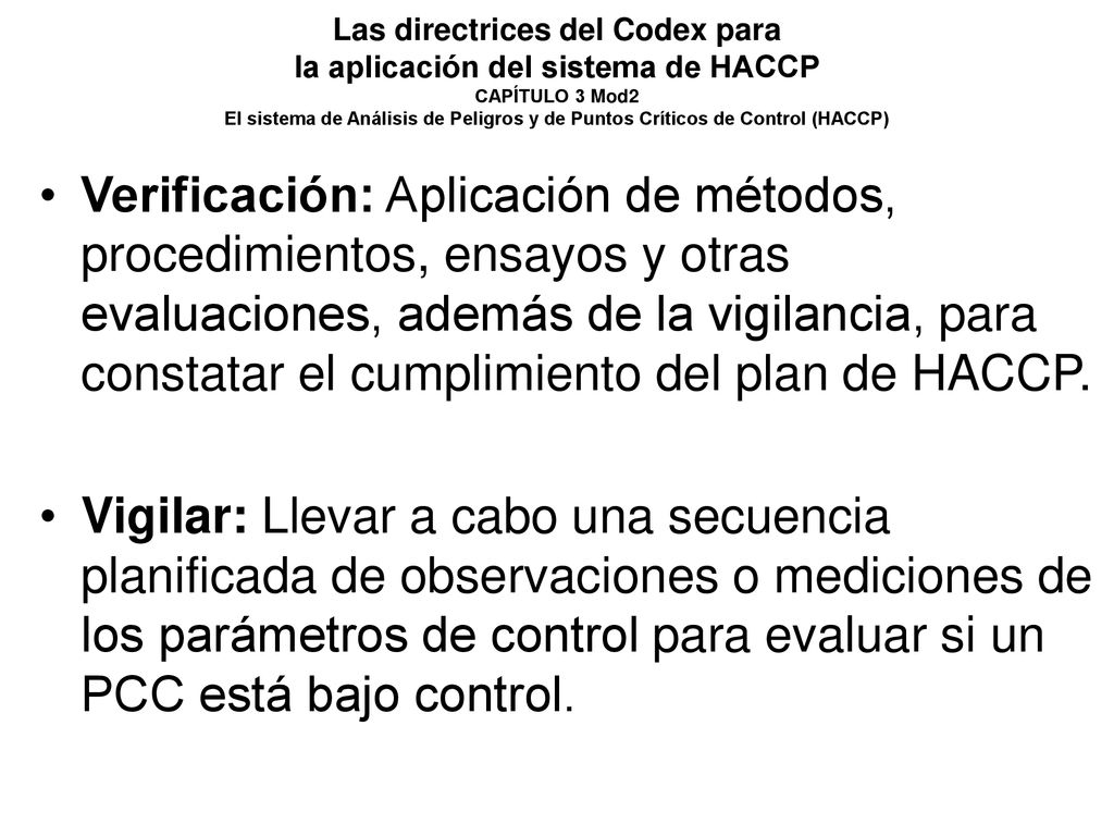 Las directrices del Codex para la aplicación del sistema de HACCP CAPÍTULO 3 Mod2 El sistema de Análisis de Peligros y de Puntos Críticos de Control (HACCP)