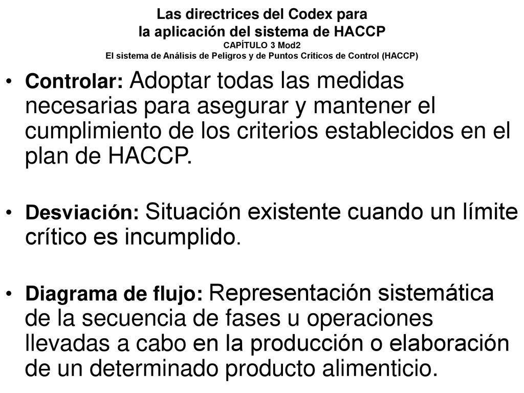 Las directrices del Codex para la aplicación del sistema de HACCP CAPÍTULO 3 Mod2 El sistema de Análisis de Peligros y de Puntos Críticos de Control (HACCP)