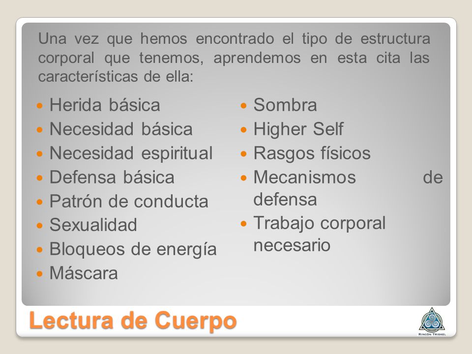 Lectura de Cuerpo Herida básica Sombra Necesidad básica Higher Self
