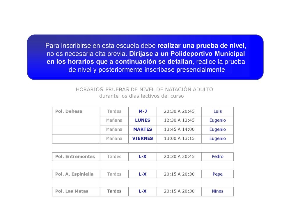 Para inscribirse en esta escuela debe realizar una prueba de nivel,