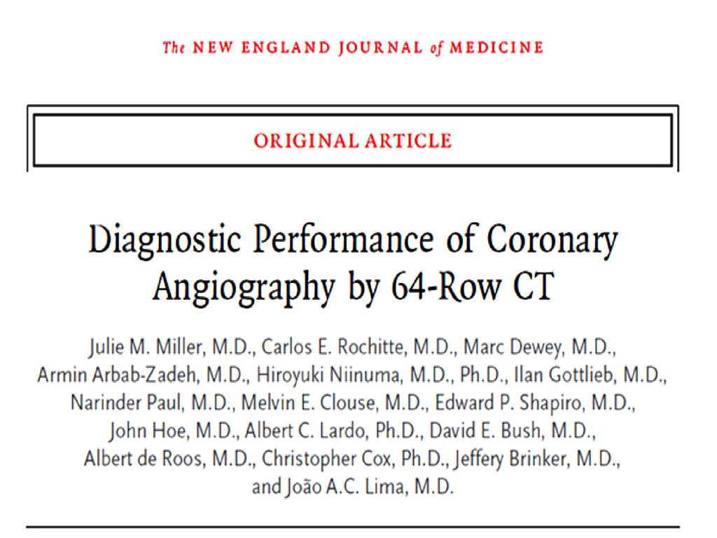 Rendiminiento Dx de la angiografía coronaria por TC de 64 cortes