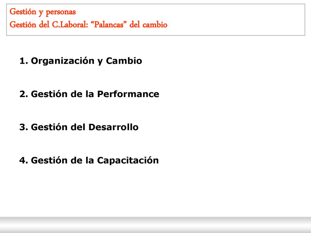 Gestión y personas Gestión del C.Laboral: Palancas del cambio