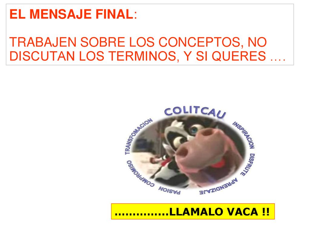 EL MENSAJE FINAL: TRABAJEN SOBRE LOS CONCEPTOS, NO DISCUTAN LOS TERMINOS, Y SI QUERES ….
