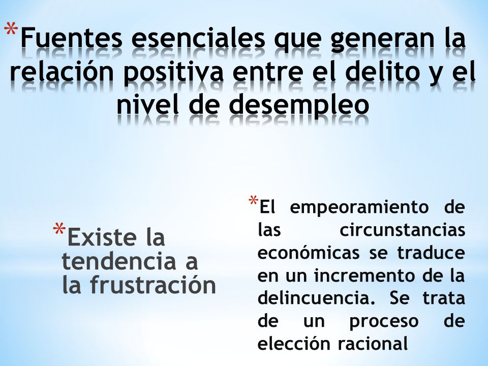 Fuentes esenciales que generan la relación positiva entre el delito y el nivel de desempleo