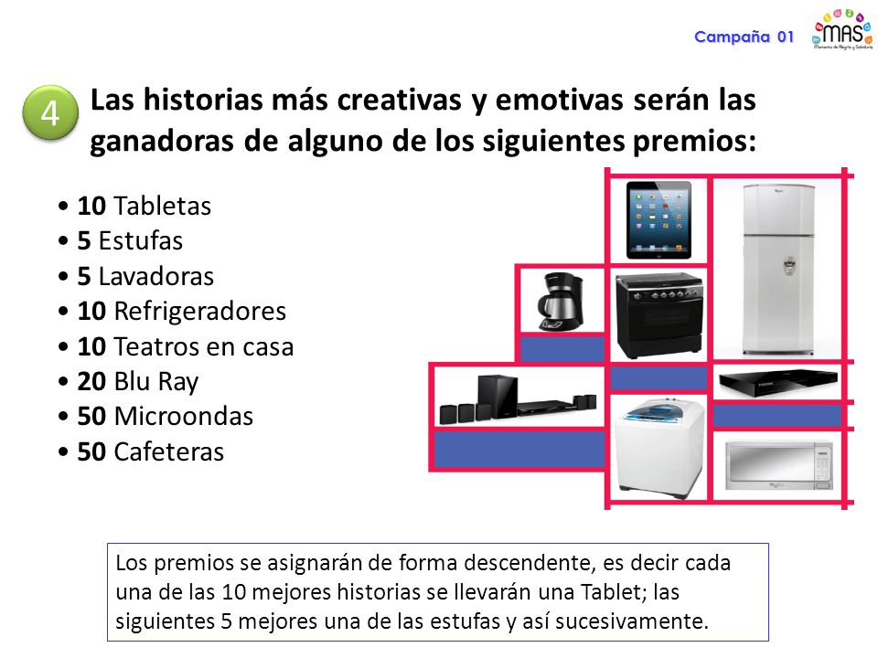 Campaña 01 Las historias más creativas y emotivas serán las ganadoras de alguno de los siguientes premios: