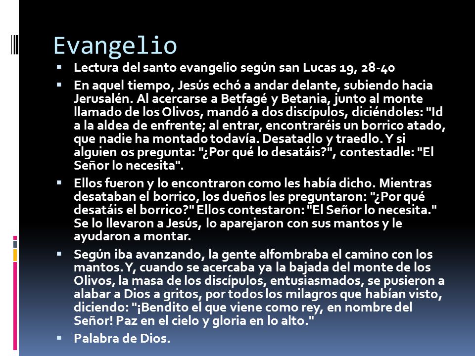 Evangelio Lectura del santo evangelio según san Lucas 19, 28-40