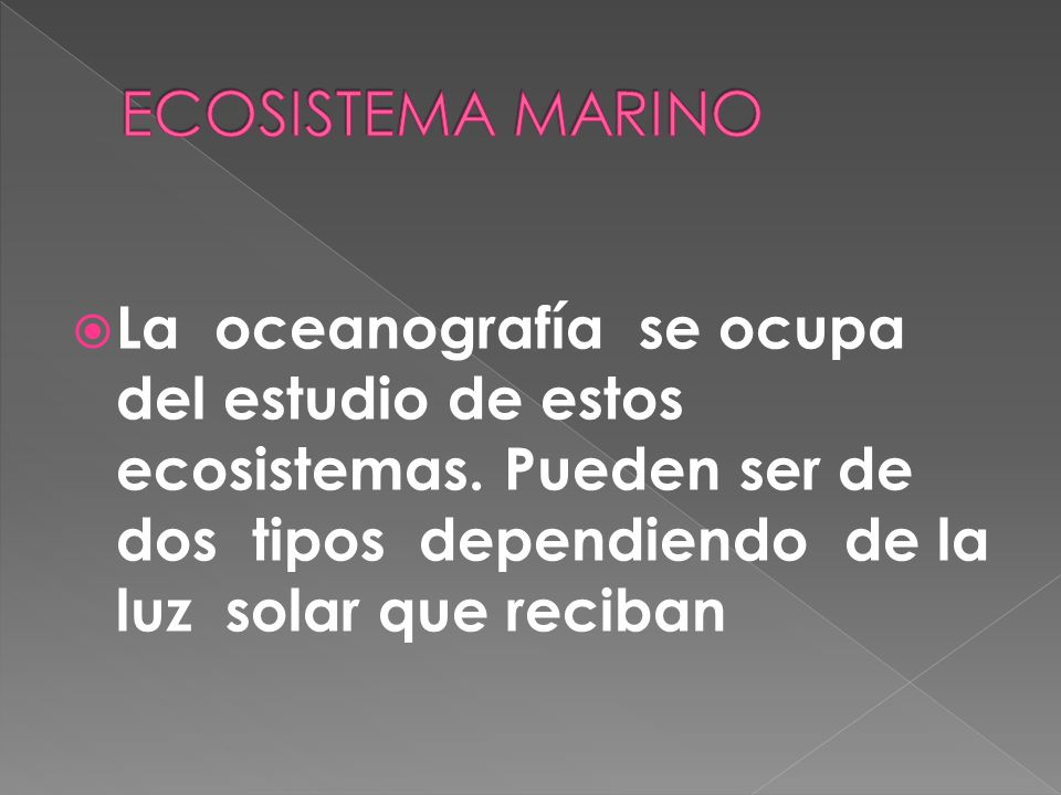 ECOSISTEMA MARINO La oceanografía se ocupa del estudio de estos ecosistemas.
