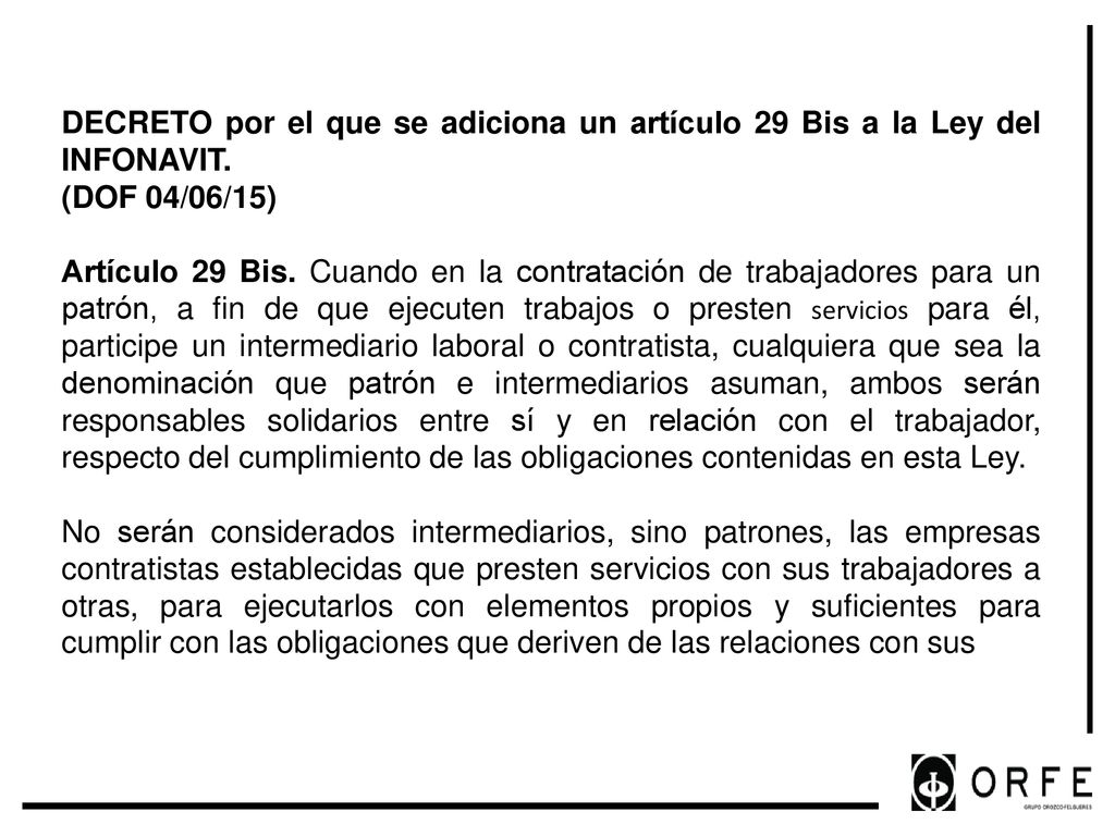 DECRETO por el que se adiciona un artículo 29 Bis a la Ley del INFONAVIT.