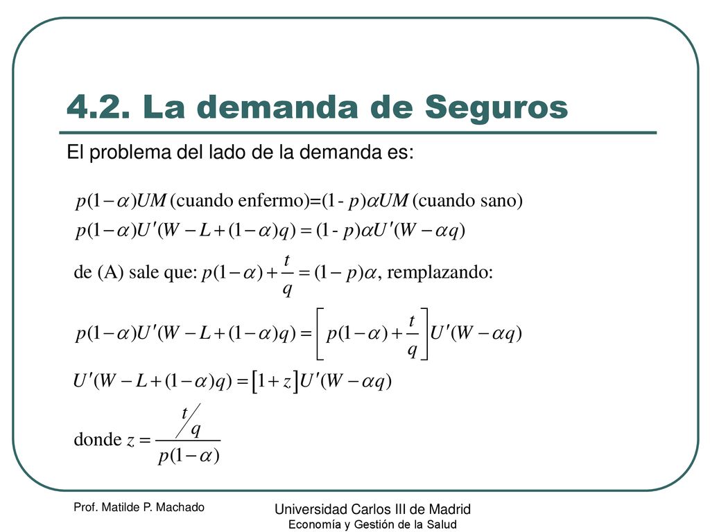 4.2. La demanda de Seguros El problema del lado de la demanda es: