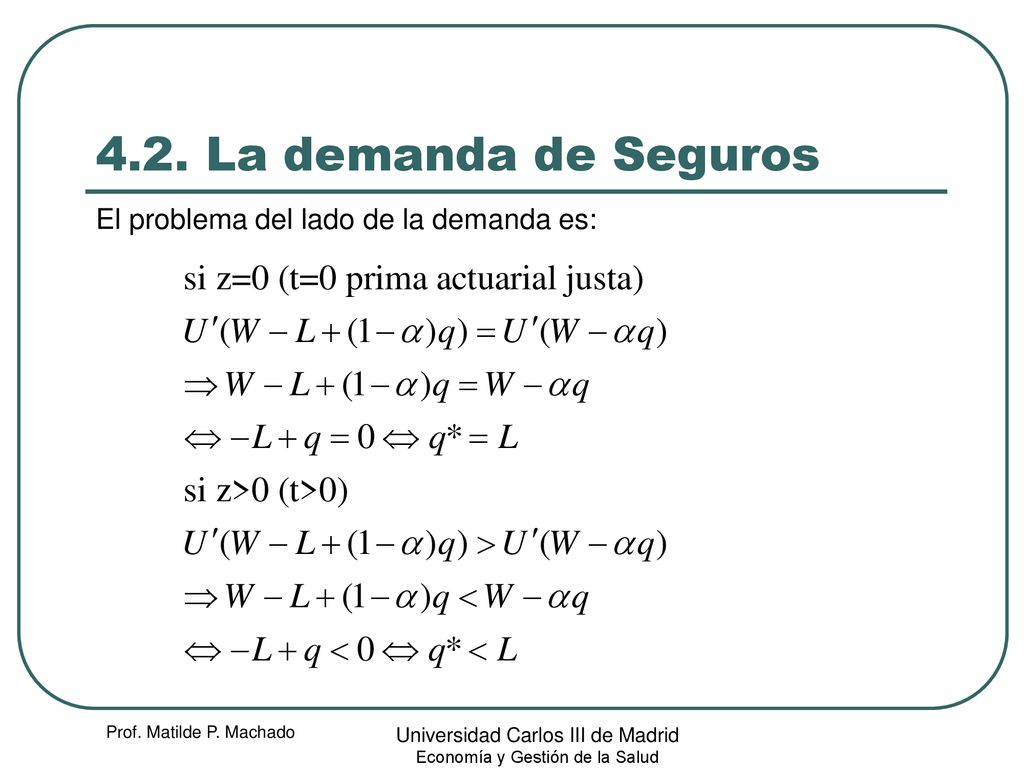 4.2. La demanda de Seguros El problema del lado de la demanda es: