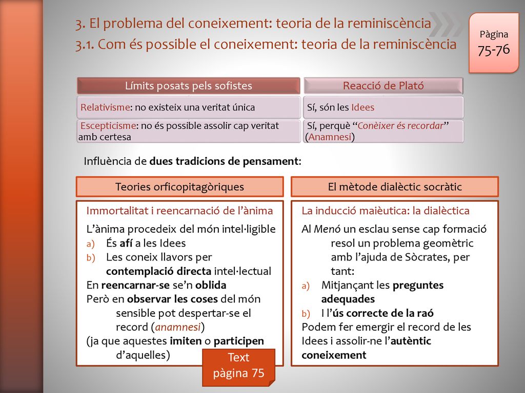 3. El problema del coneixement: teoria de la reminiscència