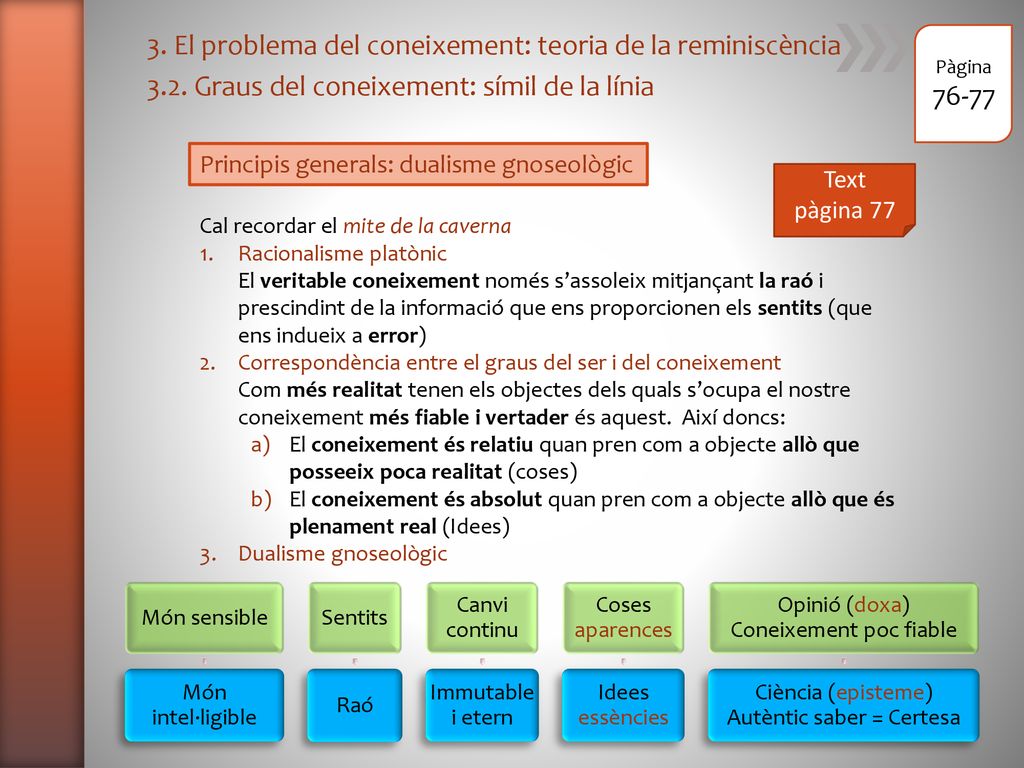 3. El problema del coneixement: teoria de la reminiscència