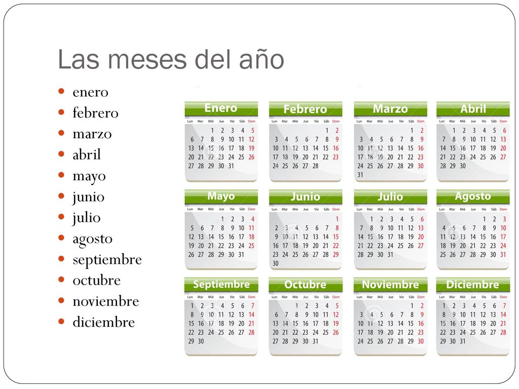 Las meses del año enero febrero marzo abril mayo junio julio agosto