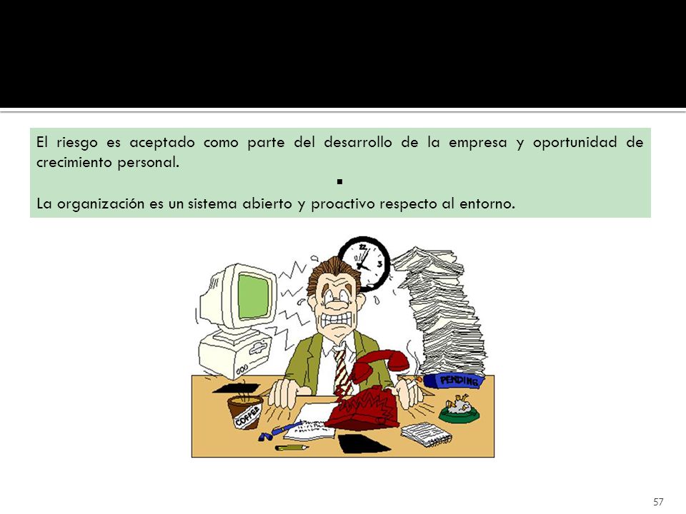 El riesgo es aceptado como parte del desarrollo de la empresa y oportunidad de crecimiento personal.
