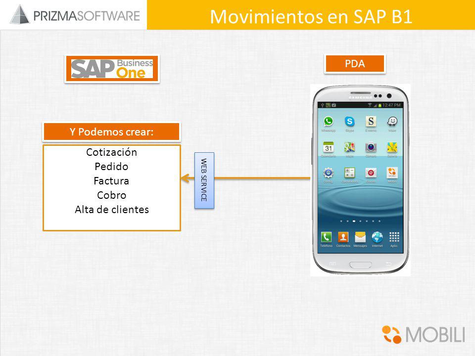 Movimientos en SAP B1 PDA Y Podemos crear: Cotización Pedido Factura