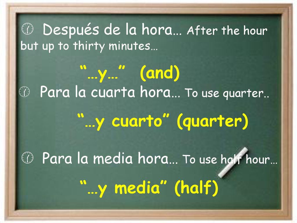 Después de la hora… After the hour but up to thirty minutes…
