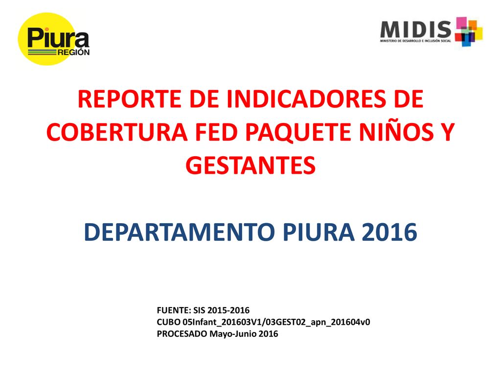 REPORTE DE INDICADORES DE COBERTURA FED PAQUETE NIÑOS Y GESTANTES DEPARTAMENTO PIURA 2016
