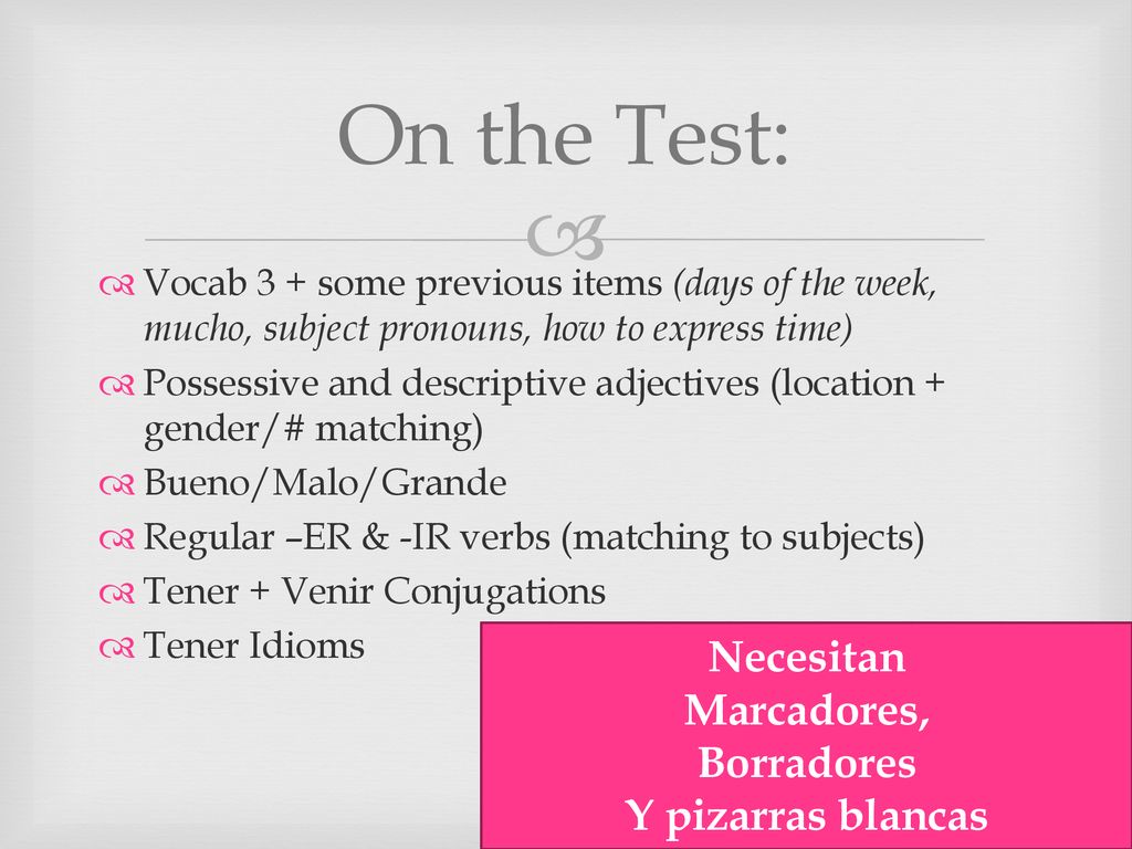 On the Test: Necesitan Marcadores, Borradores Y pizarras blancas