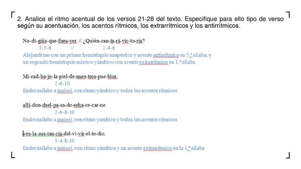 2. Analice el ritmo acentual de los versos del texto